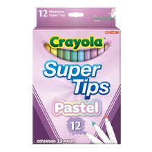 CRAYOLA Pastel SuperTips Washable Markers - Assorted Colours (Pack of 12), Premium Felt Tip Pens That Can Easily Wash Off Skin & Clothing, Ideal for