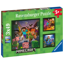 Ravensburger Minecraft 3 x 49 Piece Jigsaw Puzzles for Kids, 3 Puzzle Set with Colourful Minecraft Designs, Ages 5 Years and Up