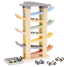 Joyreal Wooden Car Ramp Toy - Montessori Toys for 1 2 3 Years Old, Ramp Racer Toy Vehicle Set with 8 Mini Cars & Race Tracks & Car Garage, Toddler Tr