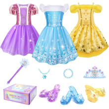 MELAND Princess Costumes for Girls, 16 Pieces Princess Dress up Toys for Girls Aged 3 to 6 Year Old Birthday Gifts