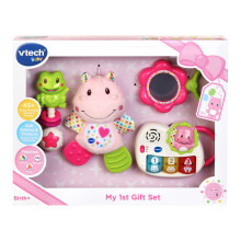 VTech My First Gift Set New Baby Gifts | Newborn Baby Toys Including Hippo Animal Plush, Baby Teether, | 0, 6, 12 Months + for Boys & Girls, Pink, En
