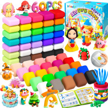 Bridokit Air Dry Clay, 60 Packs Air Modelling Clay for Kids with More White Magic Clay, Press Plate, Modelling Tools, Booklet, DIY Creative Craft Cla