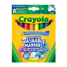 CRAYOLA Ultra-Clean Washable Markers - Assorted Colours (Pack of 8) | Premium Broadline That Can Easily Wash Off Skin, Clothing & Walls Ideal for Kid