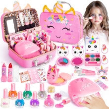 Hohosunlar Girls Makeup Set Kids Toys - Washable Non-toxic Kids Make Up w/ Nail Polish Dryer, Princess Accessories Nail Varnish Set, Christmas Birthd