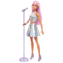 Barbie Pop Star Doll Dressed In Iridescent Skirt with Microphone and Pink Hair, Gift for 3 to 7 Year Olds, JCW42
