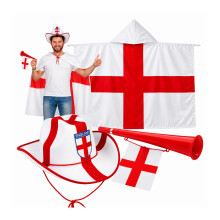 Topline England World Cup 2026 Merchandise - England Fan Kit 3-Piece Supporter Set - St George Rayon Cape, Stetson Hat with Badge, Horn & Flag. Women