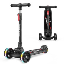 besrey Kids Scooter - Big Wheels Foldable Kick Scooter with Flashing LED Lights for Boys Girls, 4 Levels Height Adjustable, 3 Wheel Scooter for Kids