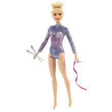 Barbie Rhythmic Gymnast Blonde Doll (12-in/30.40-cm) with Colorful Metallic Leotard, 2 Clubs & Ribbon Accessory, Great Gift for Ages 3 Years Old & Up
