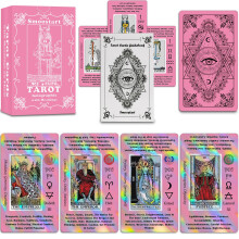 Smoostart Pink Holographic Tarot Cards with Meanings, Tarot Cards Deck with Guidebook for Beginners, Keywords, Element, Planet, Zodiac, Chakra, Yes o