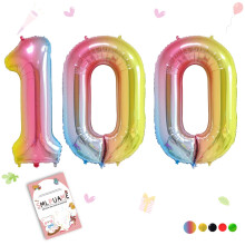 Smlpuame Rainbow Number 100 Balloons, 40 Inch Gradient Birthday Foil Balloon for Boys Girls, Self Inflating Helium Mylar Balloons 0-9 for Women Anniv