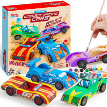 Klever Kits 4 PC Racing Cars Painting Kit, Arts and Crafts for Kids Age 6-12,Paint Your Own Wooden Cars, Car Activities for Kids,Birthday Creativity