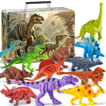 HahaGift Dinosaur Toys for Boys: 12PCS Realistic Dinosaur Figures with Metal Storage Box for Kids Age 2 3 4, Dino Game Toys for 2 3 4 5 Year Old Boys