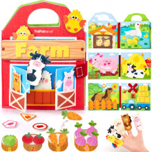hahaland Montessori Busy Book for 1+ Year Old – 15-in-1 Interactive Sensory Busy Board, Educational Felt Toddler Quiet Toy & Travel Activity, Farm-T