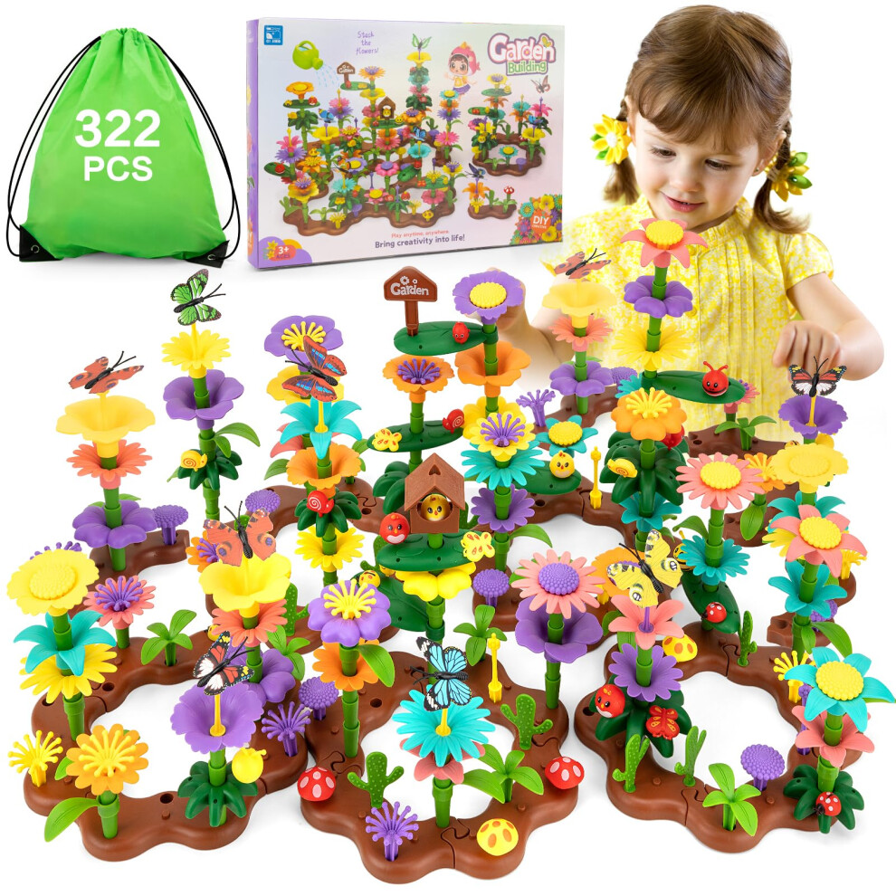Photos - Construction Toy Funsland Flower Garden Building Toys - 322 PCS Girls DIY  Set Gifts for Kids 3 4 5 6 Years Old