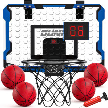 TEMI Indoor Basketball Hoop for Kids, Indoor Over The Door Mini Basketball Hoops, Mini Hoop with Electronic Scoreboard & 4 Balls, Basketball Toys for