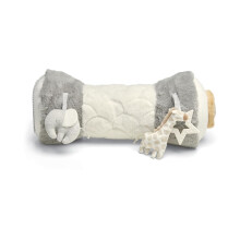 Mamas & Papas Tummy Time Roll, Interactive Soft Baby Pillow with Integrated Rattle, Welcome to The World, Grey