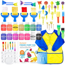 Shuttle Art Washable Finger Paint Set, 53 Pack Kids Paint Set with 14 Colours(60ml) Finger Paints, Brushes, Finger Paint Pad, Sponge, Palette, Smock,