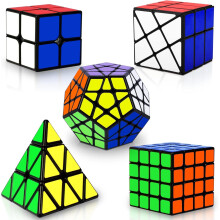 Coolzon 5 Pack Speed Magic Cubes, Magic Speed Cube Set 2x2 4x4 Fenghuolun Pyraminx Pyramid Megaminx Fenghuolun Puzzle Cube Toy for Children & Adults