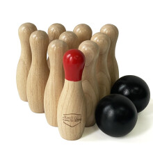 Jac & Mok Wooden Bowling Toss Game Set Hardwood10 Pins & 2 Balls(natural, 15cm-High)