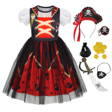 Berich Kids Pirate Outfit Girls Dressing Up with Eye Patch Hat Sword Coins Halloween Therm Party Outfit World Book Day Costumes for Girls Fancy Dress