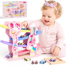 Toyzey Wooden Toys Cars Ramp Race Tracks, Unicorn Gifts for Girls Age 1 2 3 Year Olds Girl for 1 2 3 Year Olds Toddler Toy Age 1 2 Montessori Toys fo