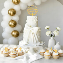 DOORIO 7pcs First Holy Communion Cake Toppers Cross Gold Acrylic Cake Toppers Bible Fish Dove Grail Cake Decoration for Communion Christening Baptism