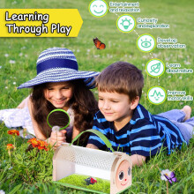 Bug Catcher Kit for Kids,Critter Habitat Box for Indoor/Outdoor Insect Collecting,Includes Carrying Handle and Easy-Access Door,with Bug Tong,Tweezer