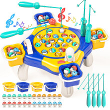Doloowee Magnetic Fishing Game for Kids, 3 4 5 Years Old Boys Girls Educational Toys Toddler Toys Musical Fishing Toy with 4 Fish Rod & 24 fishes Bir
