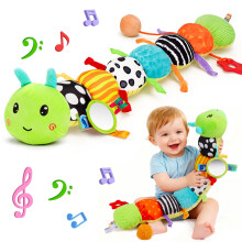 Baby Toy 0 3 6 Months Music Stuffed Plush Animal Caterpillar Toy for Infant Baby Sensory Musical Toy 0-3-6 Months Tummy Time with Crinkle Rattle for