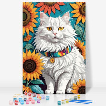 GEEHEIY Paint by Numbers for Adults with Frame, White Cat Easy Framed Paint by Numbers Kits on Canvas for Beginner, DIY Acrylic Oil Adult Painting by