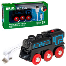 BRIO World Rechargeable USB Train Engine – Battery Powered Toy Locomotive with Lights & Sounds, Includes Mini USB Cable, Compatible with BRIO World