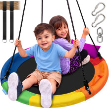 SereneLife Tree Swing Seat, Large Round Saucer Kids Swings, Adults and Kids Nest Swing, Durable Frame, 318kg Capacity, Indoor Outdoor Hanging Rope Sw
