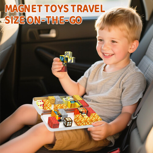 Magnetic Blocks Travel Set for Kids 35pcs: Engineer Iron Case Creative Play 1