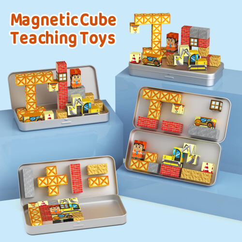 Magnetic Blocks Travel Set for Kids 35pcs: Engineer Iron Case Creative Play 2