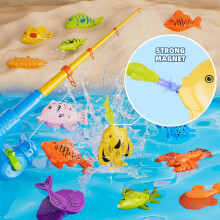 Ruutcasy Magnetic Fishing Toys, Kids Fishing Game Set with Rod and Net, Outdoor Plastic Floating Fish Bathtime Pool Toy Education Teaching Christmas