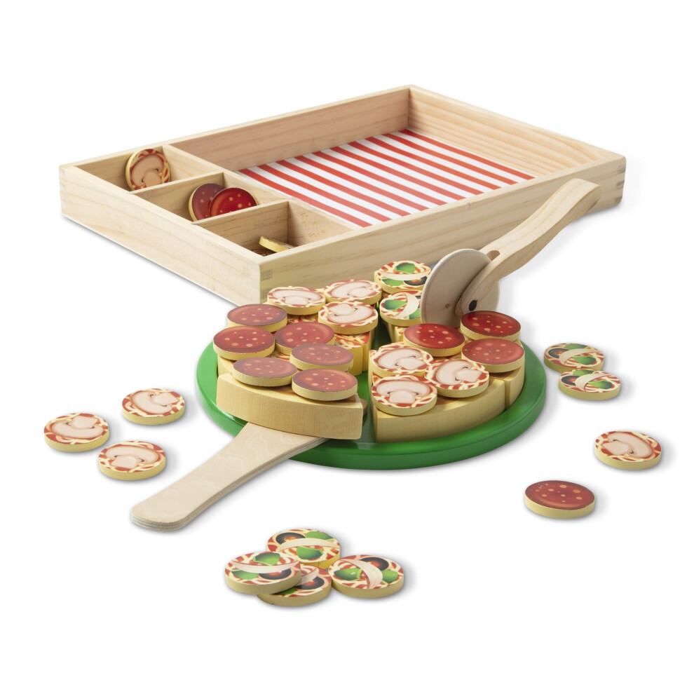Melissa & Doug Wooden Pizza | Kitchen Role Play Set For Kids, Pretend Cooking Toy | Age 3+