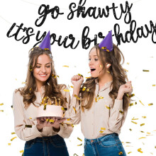 TONIFUL Black Go Shawty It's Your Birthday Banner - NO DIY - Hip Hop Theme Glitter Happy Birthday Banner - Pre-Strung - Black Rap Theme Sign for Man