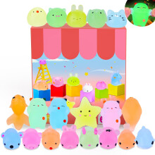 30Pcs Fluorescent Mochi Squishy Toys Glow In The Dark Squishies Luminous Squishies Mini Soft Land Marine Animal Squishy Glitter Super Squash Party Ba
