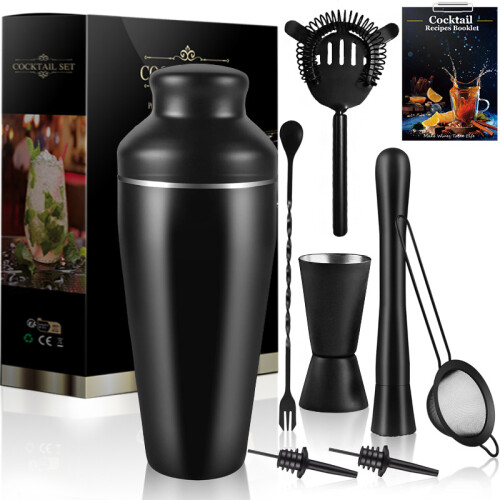 (D) Stainless Steel 8-Piece Cocktail Shaker Set – Complete Bar Tools for Hand Shaking 1