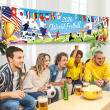 AhfuLife World Football Cup Backdrop Banner Flags, World Football Cup Party Decorations 2026, 48 Teams Fabric Flags Banner Background for Garden Tabl