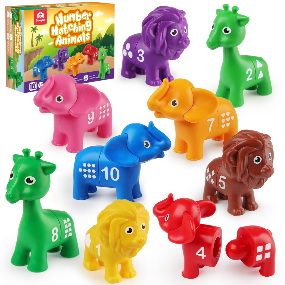 Photos - Educational Toy Coogam Number Matching Toy Set, 10pcs Double-Sided Animal Number Counting Game, Preschool Fine Motor Skill Mathematics Educa