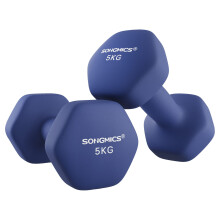 SONGMICS Set of 2 Dumbbells, 2 x 5 kg Hand Weights with Neoprene Coating, Hexagonal Dumbbells Pair, Home Workout, Fitness Training Exercise, Harbor B