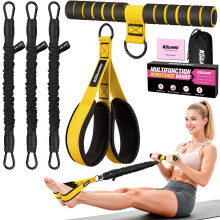 Upgraded Multifunction Pedal Resistance Band with Handle, 3 Tube Adjustable Resistance Bands for Abdomen, Waist, Arm, Core/ABS, Leg Workout - Sit Up