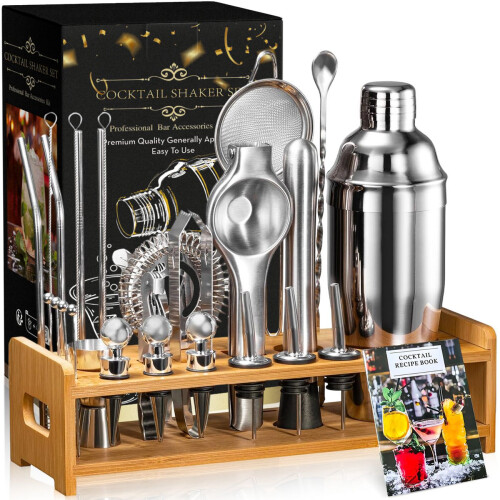 (F) 26-Piece Stainless Steel Cocktail Shaker Set - Complete Bartender Barware Kit 1