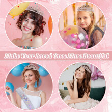 Birthday Tiara for Women, Birthday Princess Sash and Crown Set, Glitter Rhinestone Birthday Tiara, Birthday Sashes Crystal Birthday Crown for Girls B