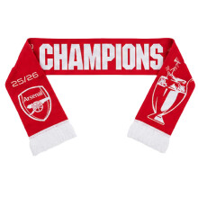 Arsenal Official Premier League Champions Scarf 2025/26, Jacquard Knit, Red and White, with Club Crest, 132cm x 19cm