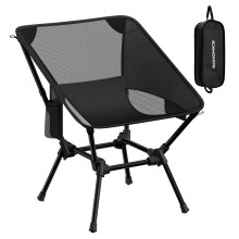 SONGMICS Camping Chair, Lightweight Folding Beach Chair, Adjustable Height, Steel Frame, Supports 150 kg, 2 Storage Pockets, Portable for Outdoor Tra