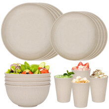 Plastic Dinner Sets for 4 People,16pcs Camping Plates and Bowls Set, Reusable Picnic Set Unbreakable Plates, Cups, Bowls for Adult, Party, Home