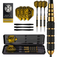Harrows Voodoo Brass Steel Tip Darts Set 19g, 21g, 23g, 25g & 27g - Includes Speedline shafts, Marathon Gold Flights & Travel Case (21g)
