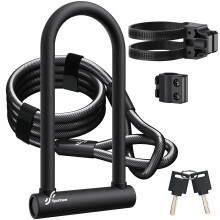 Sportneer Bike Lock, 18mm Heavy Duty Bike U Lock Plus Size with 6Ft/1.8M High Security Steel Cable&Adjustable Mounting Bracket&Key Anti Theft Secure